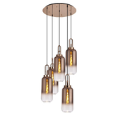 Photograph: Idolite Camille Round 5 Light Pendant With 16cm Cylinder Glass, Copper/Matt Black Copper/Clear