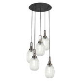 Photograph: Idolite Camille Round 5 Light Pendant With 20cm Almond Ribbed Glass, Antique Silver/Matt Black Clear