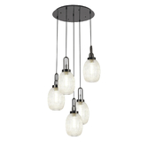 Photograph: Idolite Camille Round 5 Light Pendant With 20cm Almond Ribbed Glass, Black Chrome/Matt Black Champagne