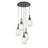 Photograph: Idolite Camille Round 5 Light Pendant With 20cm Almond Ribbed Glass, Black Chrome/Matt Black Clear