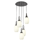 Photograph: Idolite Camille Round 5 Light Pendant With 20cm Almond Ribbed Glass, Black Chrome/Matt Black Opal