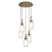 Photograph: Idolite Camille Round 5 Light Pendant With 20cm Almond Ribbed Glass, Brass Gold/Matt Black Champagne