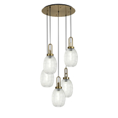 Photograph: Idolite Camille Round 5 Light Pendant With 20cm Almond Ribbed Glass, Brass Gold/Matt Black Clear
