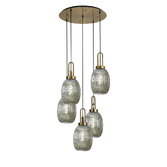 Photograph: Idolite Camille Round 5 Light Pendant With 20cm Almond Ribbed Glass, Brass Gold/Matt Black Smoked