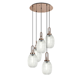 Photograph: Idolite Camille Round 5 Light Pendant With 20cm Almond Ribbed Glass, Copper/Matt Black Clear