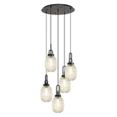 Photograph: Idolite Camille Round 5 Light Pendant With 20cm Almond Ribbed Glass, Matt Black/Matt Black Champagne