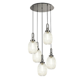 Photograph: Idolite Camille Round 5 Light Pendant With 20cm Almond Ribbed Glass, Polished Nickel/Matt Black Champagne