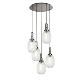 Photograph: Idolite Camille Round 5 Light Pendant With 20cm Almond Ribbed Glass, Polished Nickel/Matt Black Clear