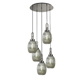 Photograph: Idolite Camille Round 5 Light Pendant With 20cm Almond Ribbed Glass, Polished Nickel/Matt Black Smoked