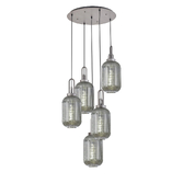 Photograph: Idolite Camille Round 5 Light Pendant With 20cm Tubular Ribbed Glass, Aged Pewter/Matt Black Smoked