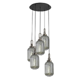 Photograph: Idolite Camille Round 5 Light Pendant With 20cm Tubular Ribbed Glass, Antique Silver/Matt Black Smoked