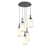 Photograph: Idolite Camille Round 5 Light Pendant With 20cm Tubular Ribbed Glass, Black Chrome/Matt Black Opal