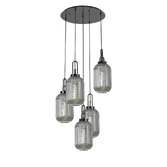 Photograph: Idolite Camille Round 5 Light Pendant With 20cm Tubular Ribbed Glass, Black Chrome/Matt Black Smoked