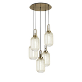 Photograph: Idolite Camille Round 5 Light Pendant With 20cm Tubular Ribbed Glass, Brass Gold/Matt Black Champagne