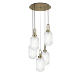 Photograph: Idolite Camille Round 5 Light Pendant With 20cm Tubular Ribbed Glass, Brass Gold/Matt Black Clear