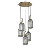 Photograph: Idolite Camille Round 5 Light Pendant With 20cm Tubular Ribbed Glass, Brass Gold/Matt Black Smoked