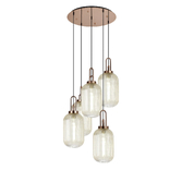 Photograph: Idolite Camille Round 5 Light Pendant With 20cm Tubular Ribbed Glass, Copper/Matt Black Champagne