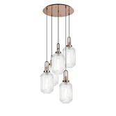 Photograph: Idolite Camille Round 5 Light Pendant With 20cm Tubular Ribbed Glass, Copper/Matt Black Clear