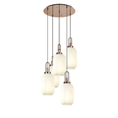 Photograph: Idolite Camille Round 5 Light Pendant With 20cm Tubular Ribbed Glass, Copper/Matt Black Opal