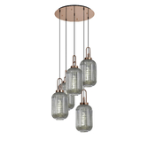 Photograph: Idolite Camille Round 5 Light Pendant With 20cm Tubular Ribbed Glass, Copper/Matt Black Smoked