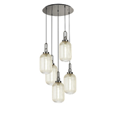 Photograph: Idolite Camille Round 5 Light Pendant With 20cm Tubular Ribbed Glass, Polished Nickel/Matt Black Champagne