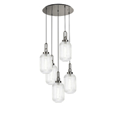 Photograph: Idolite Camille Round 5 Light Pendant With 20cm Tubular Ribbed Glass, Polished Nickel/Matt Black Clear