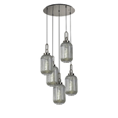 Photograph: Idolite Camille Round 5 Light Pendant With 20cm Tubular Ribbed Glass, Polished Nickel/Matt Black Smoked