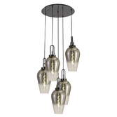 Photograph: Idolite Camille Round 5 Light Pendant With 23cm Pear Glass, Black Chrome/Matt Black Smoked/Clear