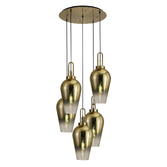 Photograph: Idolite Camille Round 5 Light Pendant With 23cm Pear Glass, Brass Gold/Matt Black Brass Gold/Clear