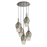 Photograph: Idolite Camille Round 5 Light Pendant With 23cm Pear Glass, Polished Nickel/Matt Black Smoked/Clear