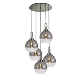 Photograph: Idolite Camille Round 5 Light Pendant With 30cm Globe Glass, Polished Nickel/Matt Black Smoked/Clear