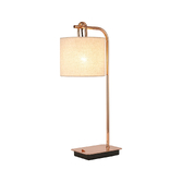 Photograph: Idolite Camille Table Lamp, 1 Light E27, Copper/Matt Black/Sandstone 20x16.5cm Linen Shade