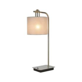 Photograph: Idolite Camille Table Lamp, 1 Light E27, Polished Nickel/Matt Black/Cement 20x16.5cm Linen Shade
