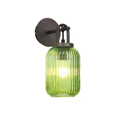 Photograph: Idolite Camille Wall Light Switched, 1 x E27, Aged Pewter With 14cm Tubular Ribbed Glass, Green