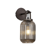 Photograph: Idolite Camille Wall Light Switched, 1 x E27, Aged Pewter With 14cm Tubular Ribbed Glass, Smoked
