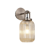 Photograph: Idolite Camille Wall Light Switched, 1 x E27, Antique Silver With 14cm Tubular Ribbed Glass, Champagne