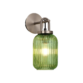 Photograph: Idolite Camille Wall Light Switched, 1 x E27, Antique Silver With 14cm Tubular Ribbed Glass, Green