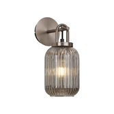 Photograph: Idolite Camille Wall Light Switched, 1 x E27, Antique Silver With 14cm Tubular Ribbed Glass, Smoked