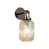 Photograph: Idolite Camille Wall Light Switched, 1 x E27, Black Chrome With 14cm Tubular Ribbed Glass, Champagne