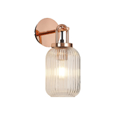 Photograph: Idolite Camille Wall Light Switched, 1 x E27, Copper With 14cm Tubular Ribbed Glass, Clear