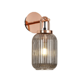 Photograph: Idolite Camille Wall Light Switched, 1 x E27, Copper With 14cm Tubular Ribbed Glass, Smoked