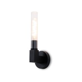 Photograph: Idolite Carey Satin Black Bathroom Wall Light With Clear Ribbed Glass Shade - IP44