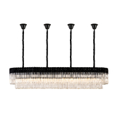 Photograph: Idolite Carpathian 10 Light Large 2m Linear Bar Pendant Chandelier In Black With Clear Glass (Individual Ceiling Cups)