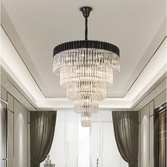 Photograph: Idolite Carpathian 23 Light 5 Tier Large Round Pendant Chandelier In Black With Clear Glass