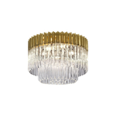 Photograph: Idolite Carpathian Brass 7 Light Flush Ceiling Light C/W Clear Glass Drops