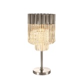 Photograph: Idolite Carpathian Polished Nickel 3 Light Table Lamp C/W Clear Glass Drops