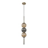 Photograph: Idolite Cascade Antique Brass Finish 3 Light Pendant With Smoked & Amber Ribbed Glass