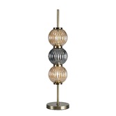 Photograph: Idolite Cascade Antique Brass Finish 3 Light Table Lamp With Smoked & Amber Ribbed Glass