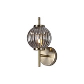 Photograph: Idolite Cascade Antique Brass Finish Single Wall Light With Ribbed Smoke Glass