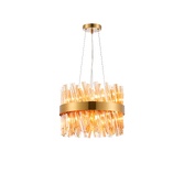 Photograph: Idolite Caspian 10 Light Round Pendant Brass With Amber Glass Rods